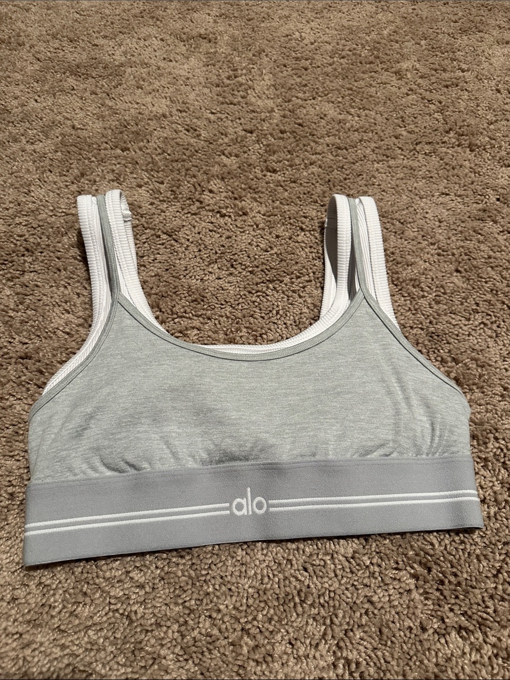 ALO Alosoft Better Together Bra - Athletic Heather Grey/White